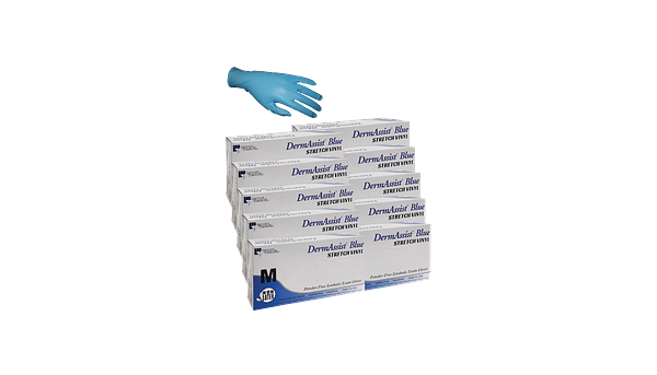 Derm Assist Blue Synthetic Powder Free Stretch Vinyl Exam Gloves, 100 Per Box (10 Boxes Per Case)