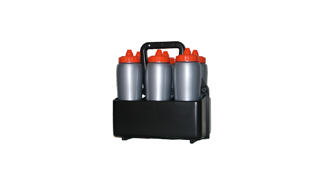 6 – 32 Oz. Non Labeled Squeeze Bottles With Standard Bottle Carrier Set